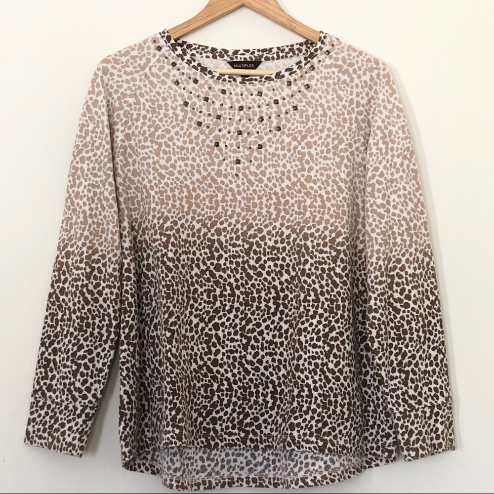 Multiples Long Sleeve Top with Stud Accents